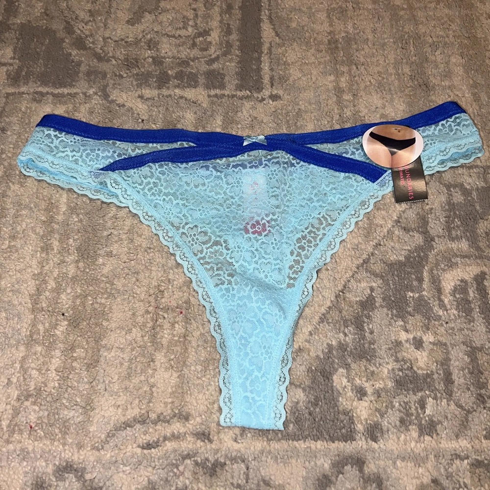 New Sz XL WOMENS NO BOUNDARIES LIGHT AQUA MOCK SPLIT WAIST LACE THONG PANTIES